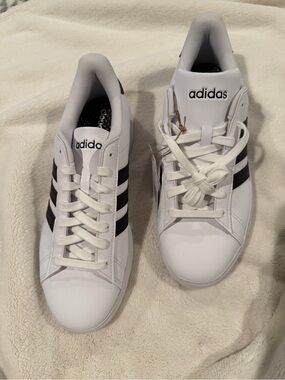 Adidas Grand Court  with White with Black Stripes